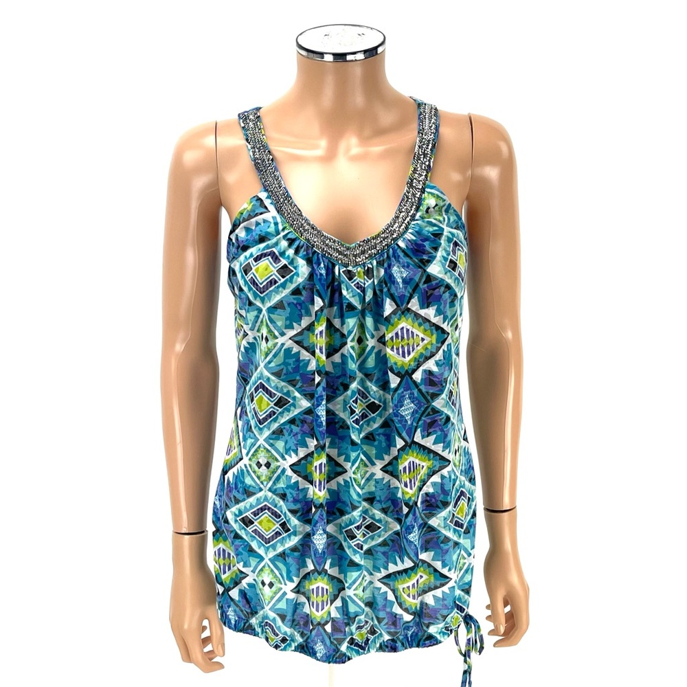 INC INTERNATIONAL CONCEPTS Sleeveless Tank Top Women's SIZE MEDIUM Blue Bling